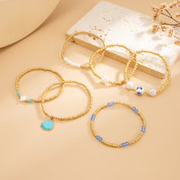 Thumbnail for Trendy 6pcs Enamel Shell Charm Pearl Crystal Ceramic Beaded Bracelet Set - ArtGalleryZen