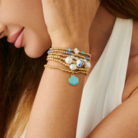 Thumbnail for Trendy 6pcs Enamel Shell Charm Pearl Crystal Ceramic Beaded Bracelet Set - ArtGalleryZen