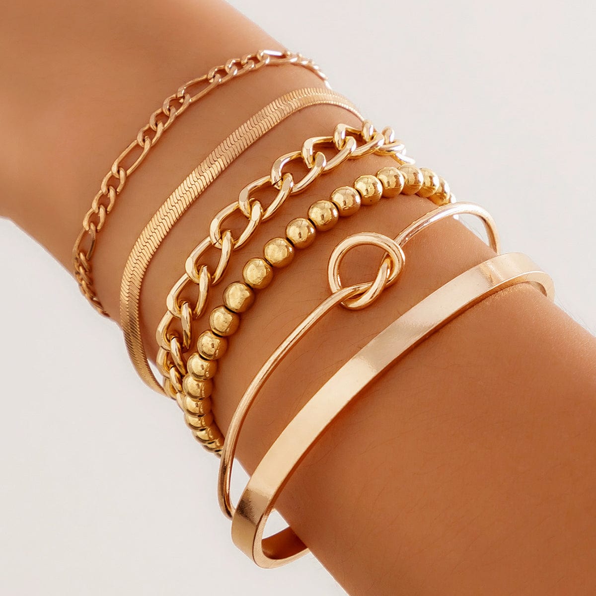 Trendy 6pcs Gold Plated Knotted Cable Chain Bangle Bracelet Set - ArtGalleryZen