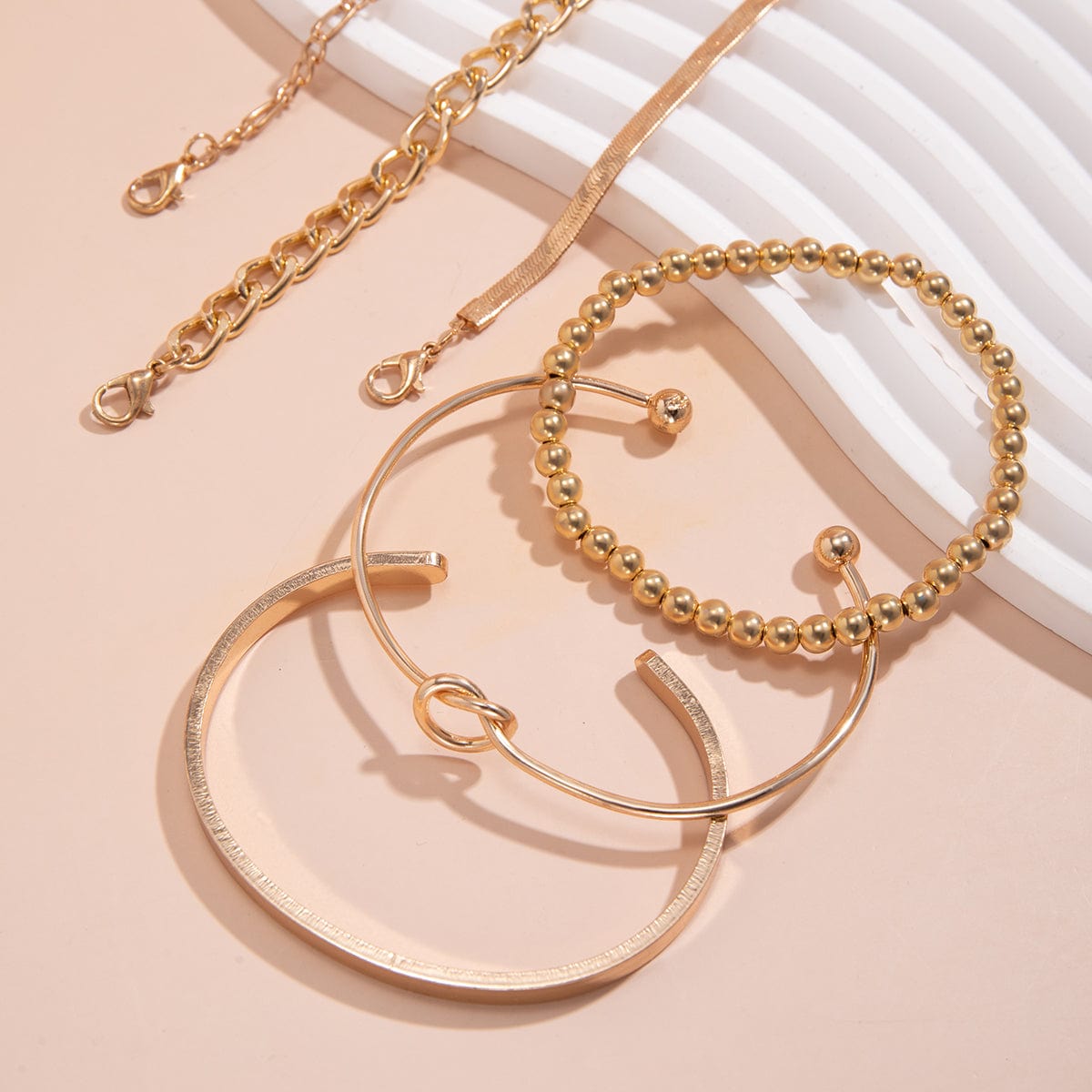 Trendy 6pcs Gold Plated Knotted Cable Chain Bangle Bracelet Set - ArtGalleryZen