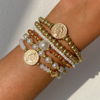 Thumbnail for Trendy 6pcs Pattern Round Disk Charm Crystal Pearl Chain Bracelet Set - ArtGalleryZen