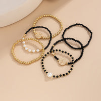 Thumbnail for Trendy 6pcs Pattern Round Disk Charm Crystal Pearl Chain Bracelet Set - ArtGalleryZen
