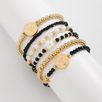 Thumbnail for Trendy 6pcs Pattern Round Disk Charm Crystal Pearl Chain Bracelet Set - ArtGalleryZen
