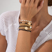 Thumbnail for Trendy 6pcs Pattern Round Disk Charm Crystal Pearl Chain Bracelet Set - ArtGalleryZen