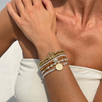 Thumbnail for Trendy 6pcs Pattern Round Disk Charm Crystal Pearl Chain Bracelet Set - ArtGalleryZen