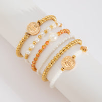 Thumbnail for Trendy 6pcs Pattern Round Disk Charm Crystal Pearl Chain Bracelet Set - ArtGalleryZen