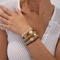 Thumbnail for Trendy 6pcs Pattern Round Disk Charm Crystal Pearl Chain Bracelet Set - ArtGalleryZen