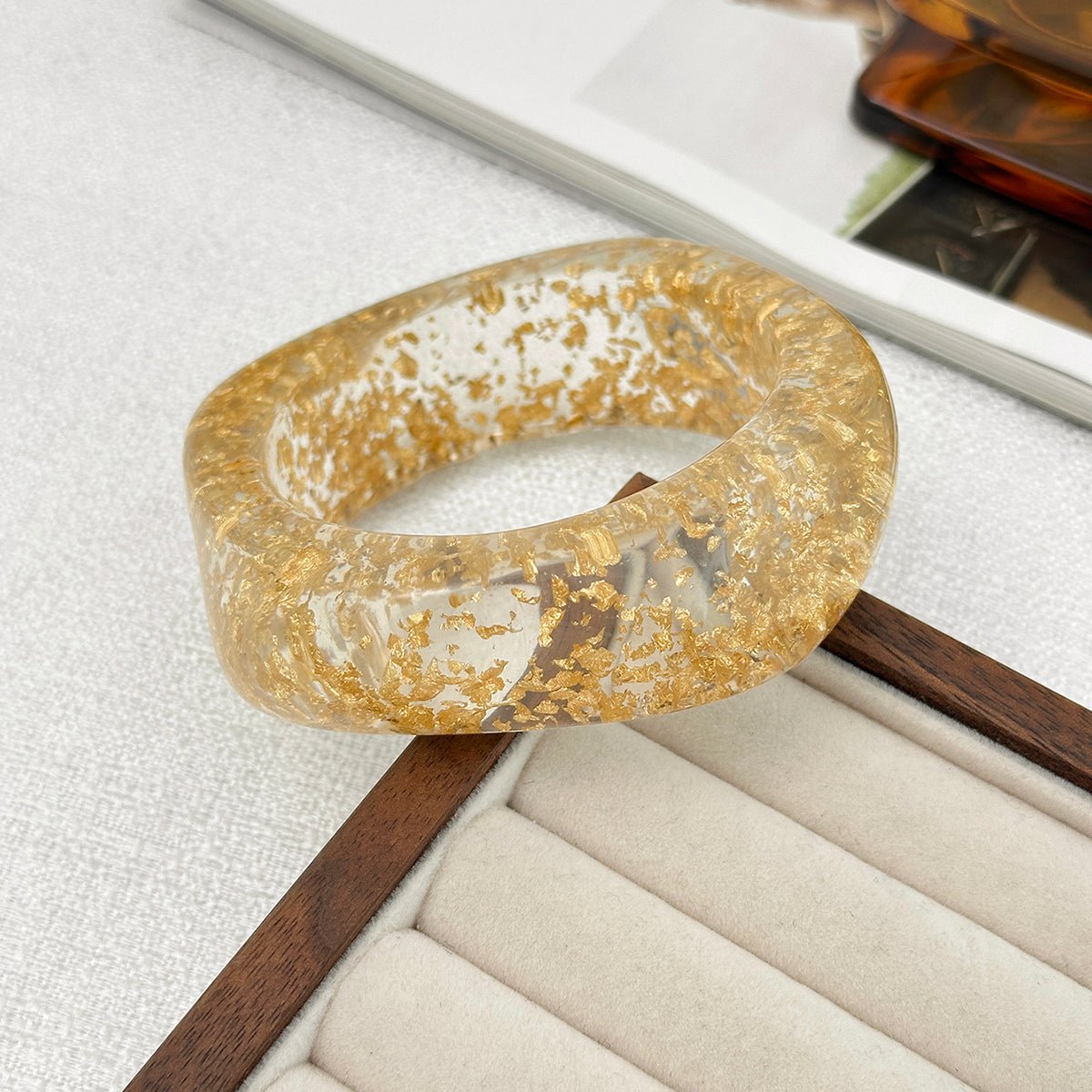 Trendy Chunky Gold Foil Amber Bangle Bracelet - ArtGalleryZen