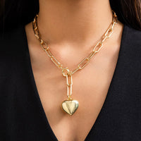 Thumbnail for Trendy Chunky Heart Pendant Cable Chain Necklace - ArtGalleryZen