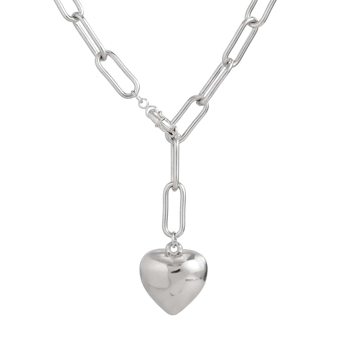 Trendy Chunky Heart Pendant Cable Chain Necklace - ArtGalleryZen