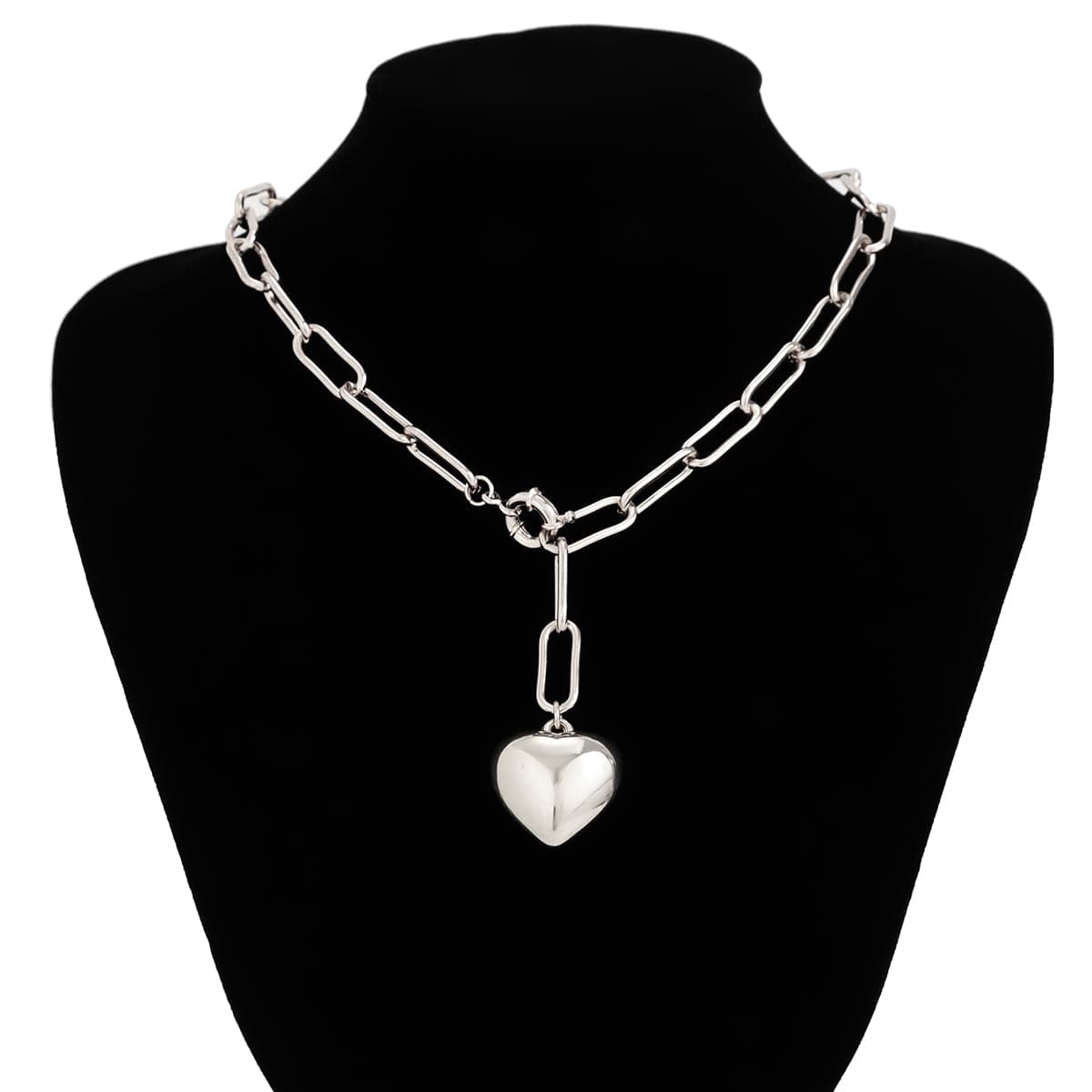 Trendy Chunky Heart Pendant Cable Chain Necklace - ArtGalleryZen