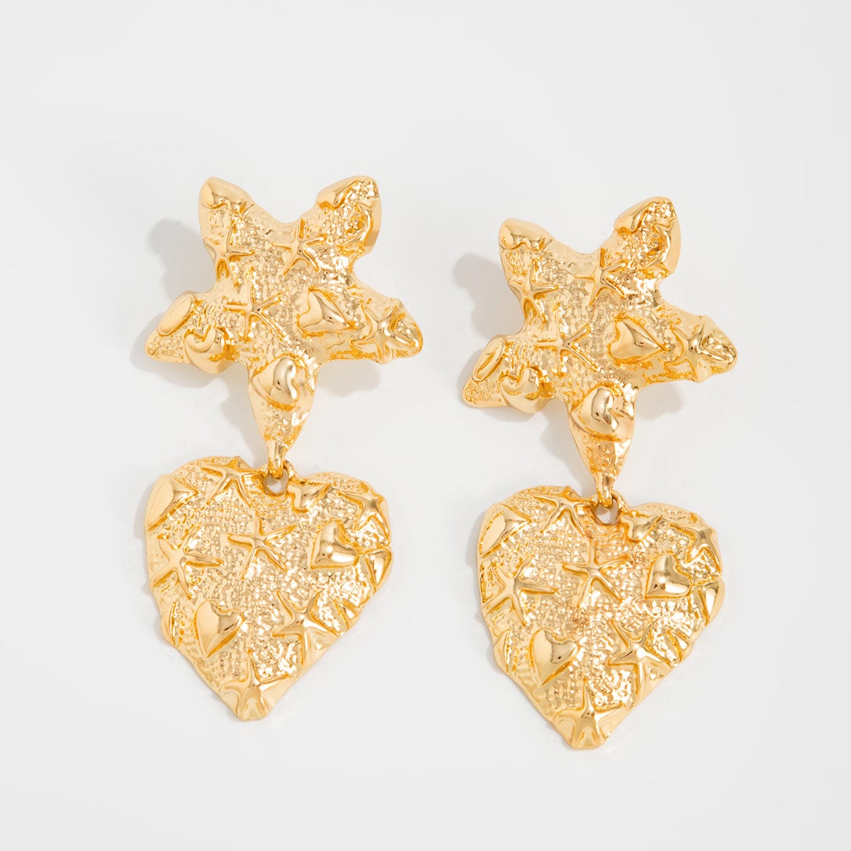 Trendy Chunky Pattern Heart Dangle Star Earrings - ArtGalleryZen