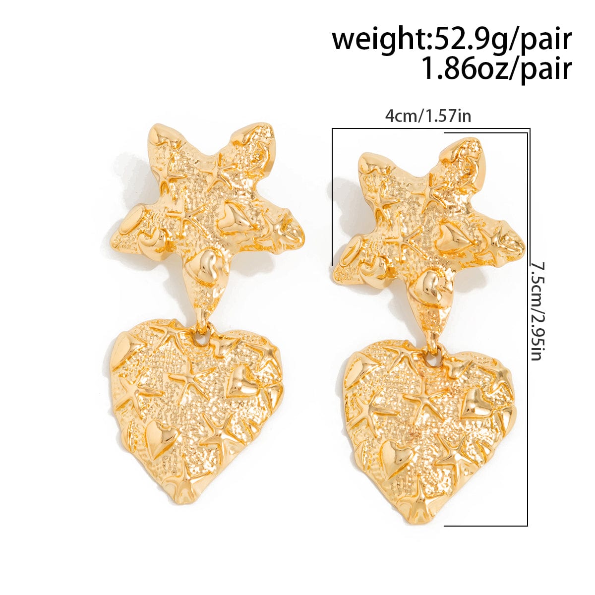 Trendy Chunky Pattern Heart Dangle Star Earrings - ArtGalleryZen