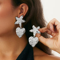 Thumbnail for Trendy Chunky Pattern Heart Dangle Star Earrings - ArtGalleryZen