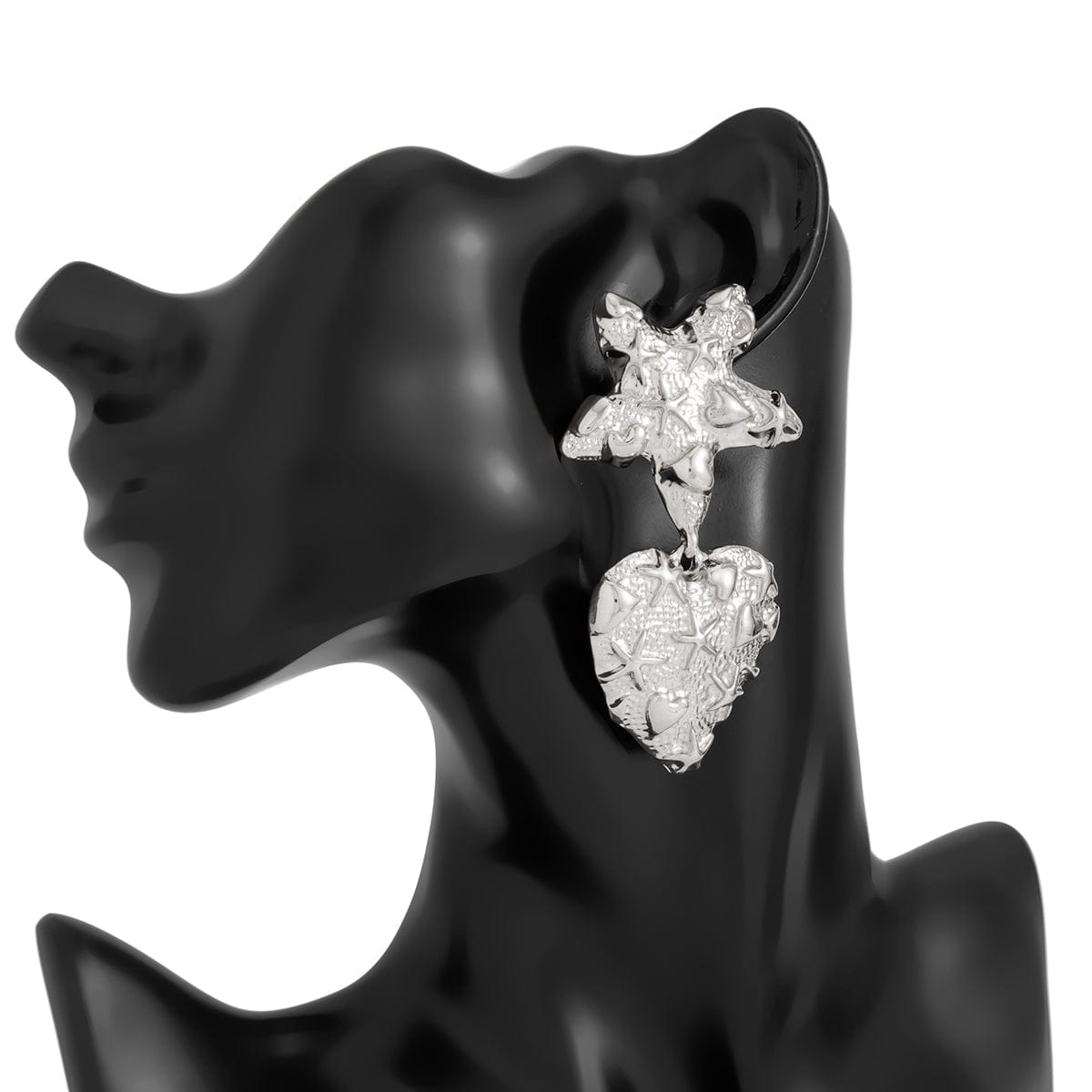 Trendy Chunky Pattern Heart Dangle Star Earrings - ArtGalleryZen