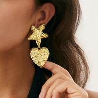 Thumbnail for Trendy Chunky Pattern Heart Dangle Star Earrings - ArtGalleryZen