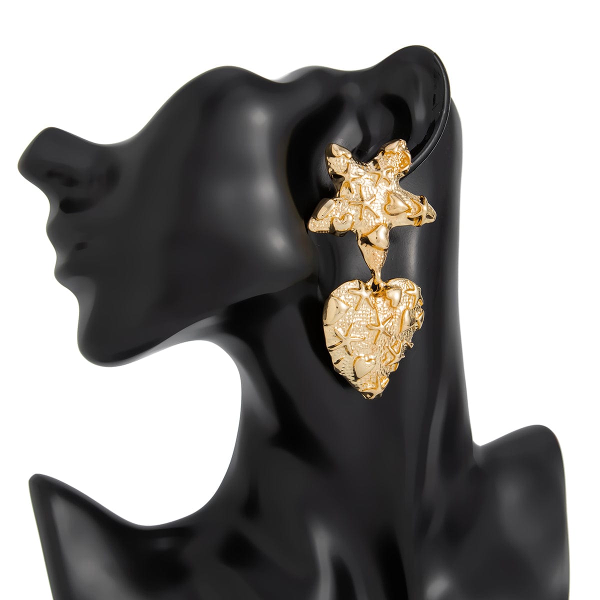 Trendy Chunky Pattern Heart Dangle Star Earrings - ArtGalleryZen