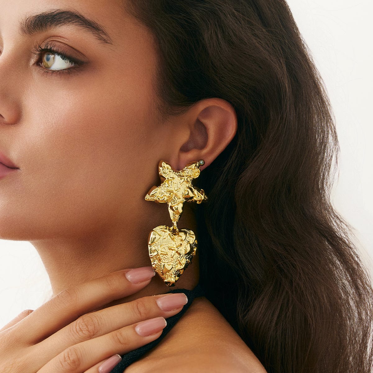 Trendy Chunky Pattern Heart Dangle Star Earrings - ArtGalleryZen