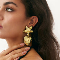 Thumbnail for Trendy Chunky Pattern Heart Dangle Star Earrings - ArtGalleryZen