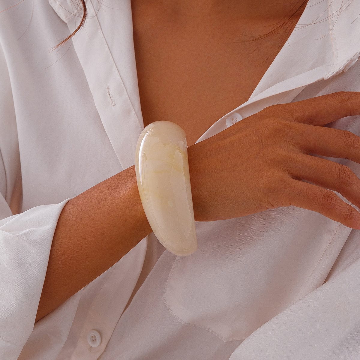 Trendy Chunky Resin Open Wide Cuff Bangle Bracelet - ArtGalleryZen