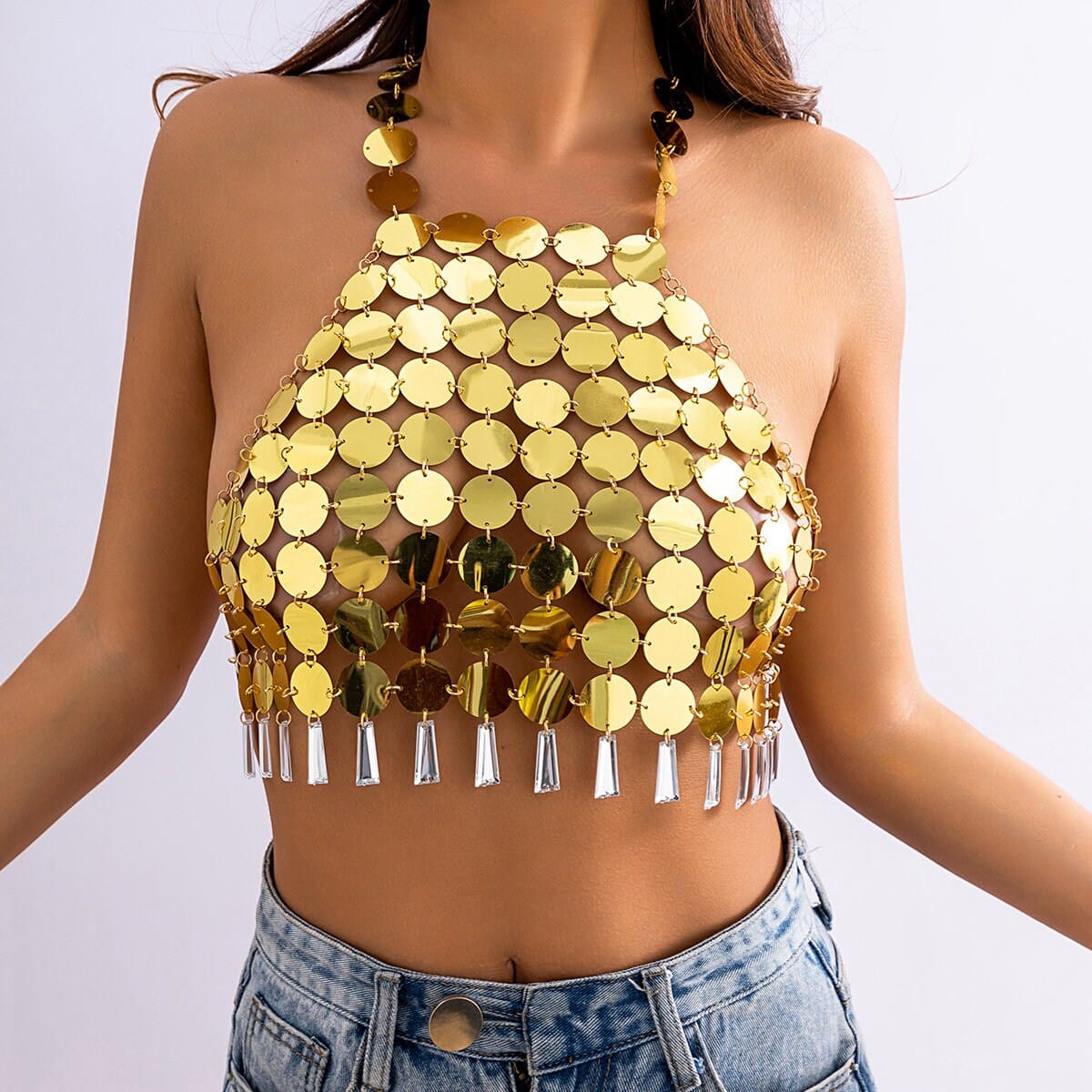 Tassel Sequin Bra Backless Halter Glitter Rave | ArtGalleryZen Rose Red Tassel Sequin Bra Backless Halter Glitter Rave | ArtGalleryZen Rose Red