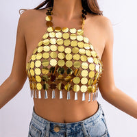 Thumbnail for Trendy Colorful Lingerie Halter Top Backless Glitter Tassel Sequins Bra - ArtGalleryZen