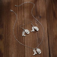 Thumbnail for Trendy Cowboy Hat Boot Pendnat Necklace Earrings Set - ArtGalleryZen