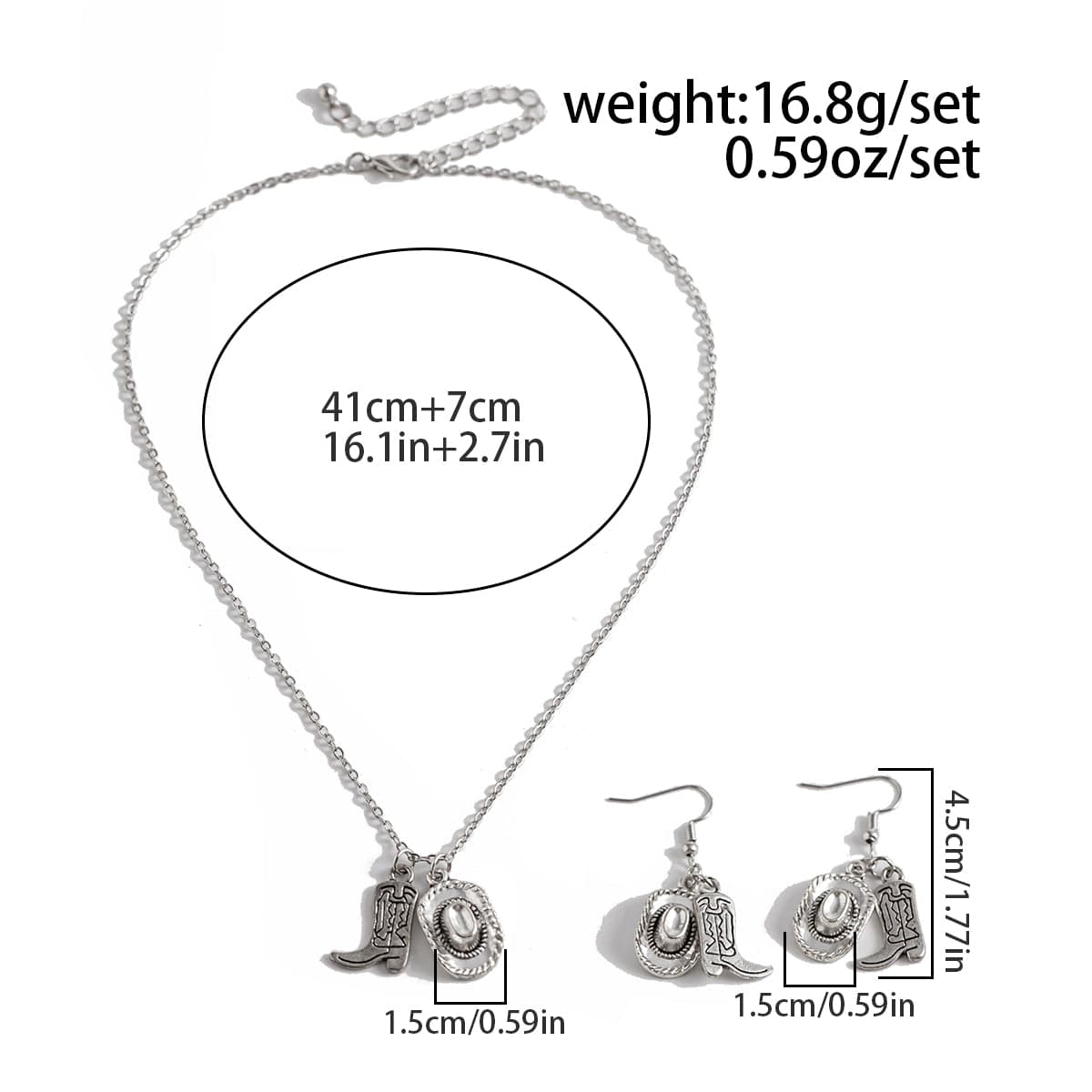Trendy Cowboy Hat Boot Pendnat Necklace Earrings Set - ArtGalleryZen