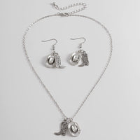 Thumbnail for Trendy Cowboy Hat Boot Pendnat Necklace Earrings Set - ArtGalleryZen