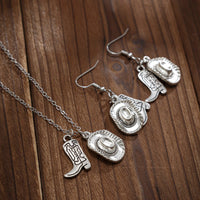 Thumbnail for Trendy Cowboy Hat Boot Pendnat Necklace Earrings Set - ArtGalleryZen