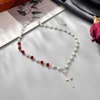Thumbnail for Trendy Cross Pendant Pearl Crystal Chain Necklace - ArtGalleryZen