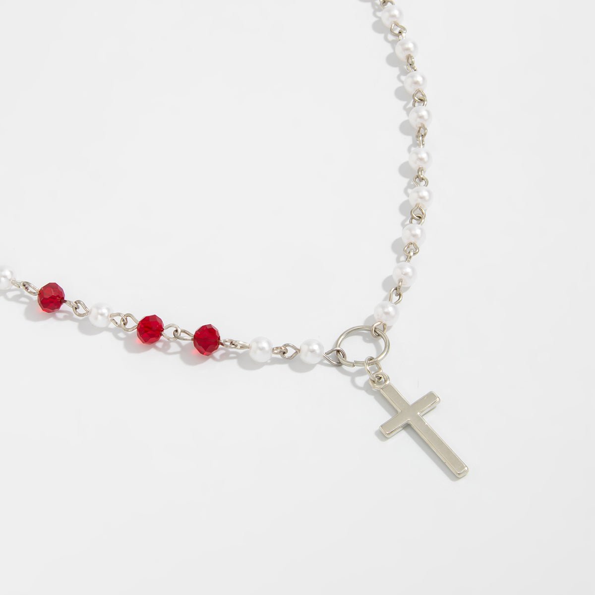 Trendy Cross Pendant Pearl Crystal Chain Necklace - ArtGalleryZen