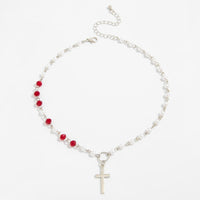 Thumbnail for Trendy Cross Pendant Pearl Crystal Chain Necklace - ArtGalleryZen