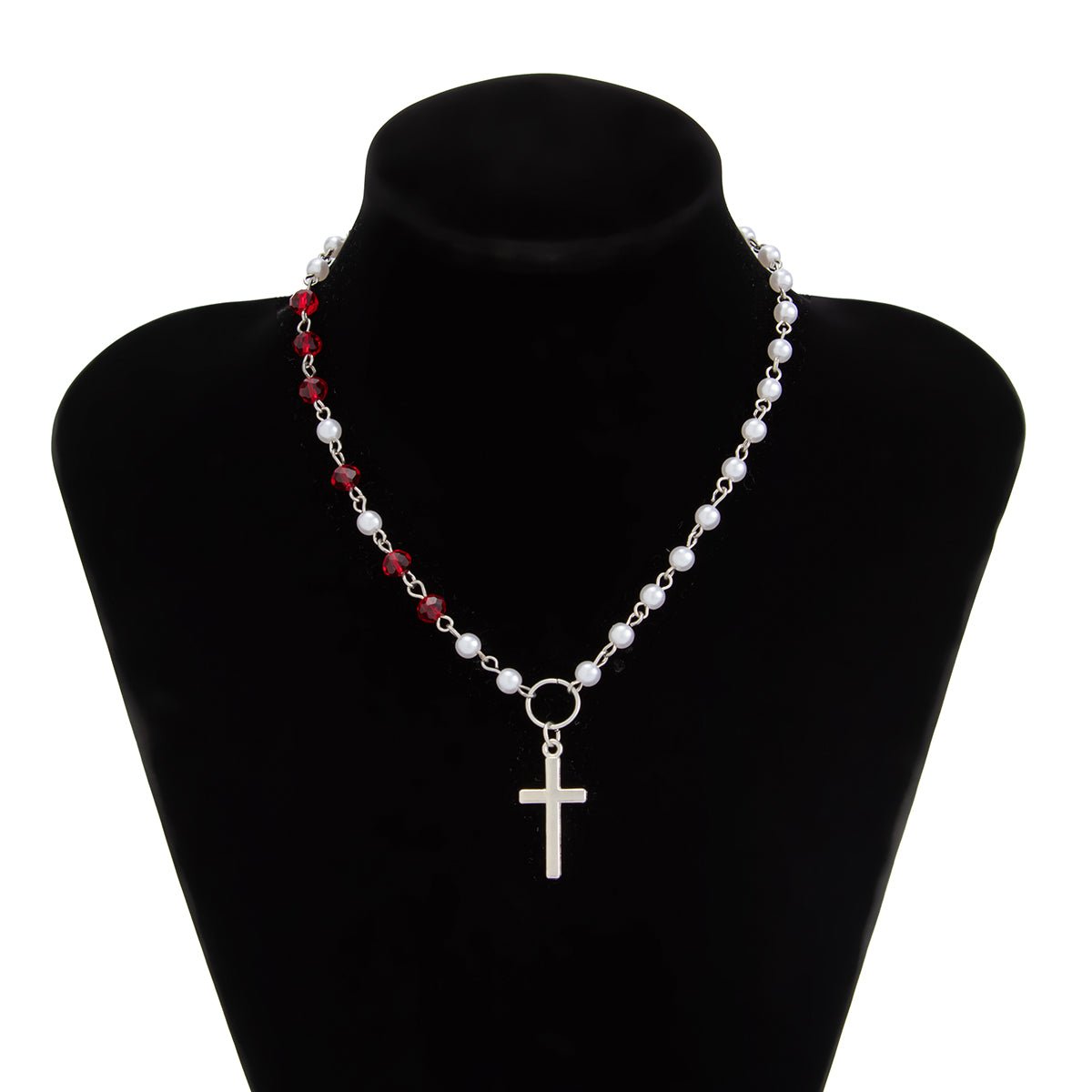 Trendy Cross Pendant Pearl Crystal Chain Necklace - ArtGalleryZen