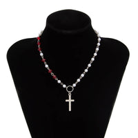 Thumbnail for Trendy Cross Pendant Pearl Crystal Chain Necklace - ArtGalleryZen