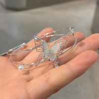 Thumbnail for Trendy Crystal Inlaid Enamel Butterfly Pearl Charm Bangle Bracelet - ArtGalleryZen