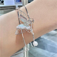 Thumbnail for Trendy Crystal Inlaid Enamel Butterfly Pearl Charm Bangle Bracelet - ArtGalleryZen