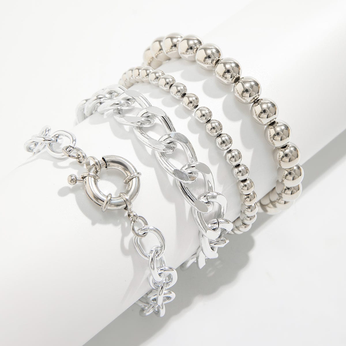 Trendy Curb Link Ball Chain Stackable Bracelet Set - ArtGalleryZen