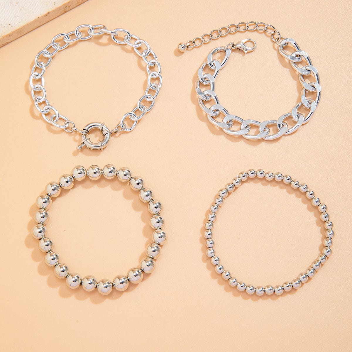 Trendy Curb Link Ball Chain Stackable Bracelet Set - ArtGalleryZen