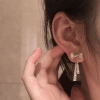 Thumbnail for Trendy CZ Inlaid Bowknot Tassel Earrings - ArtGalleryZen