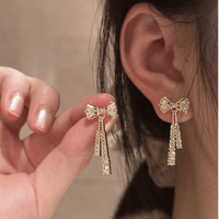 Thumbnail for Trendy CZ Inlaid Bowknot Tassel Earrings - ArtGalleryZen
