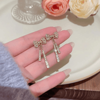Thumbnail for Trendy CZ Inlaid Bowknot Tassel Earrings - ArtGalleryZen
