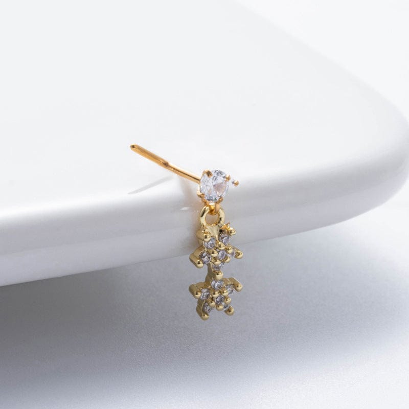 Trendy CZ Inlaid Snake Heart Butterfly Dangle Stainless Steel Nose Piercing Nose Stud - ArtGalleryZen