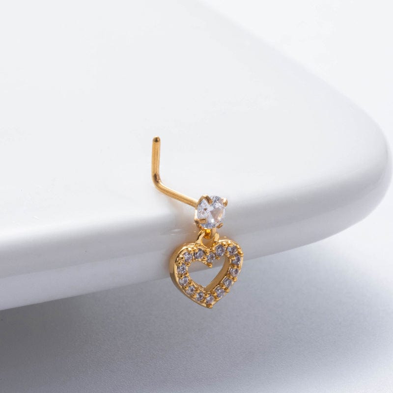 Trendy CZ Inlaid Snake Heart Butterfly Dangle Stainless Steel Nose Piercing Nose Stud - ArtGalleryZen