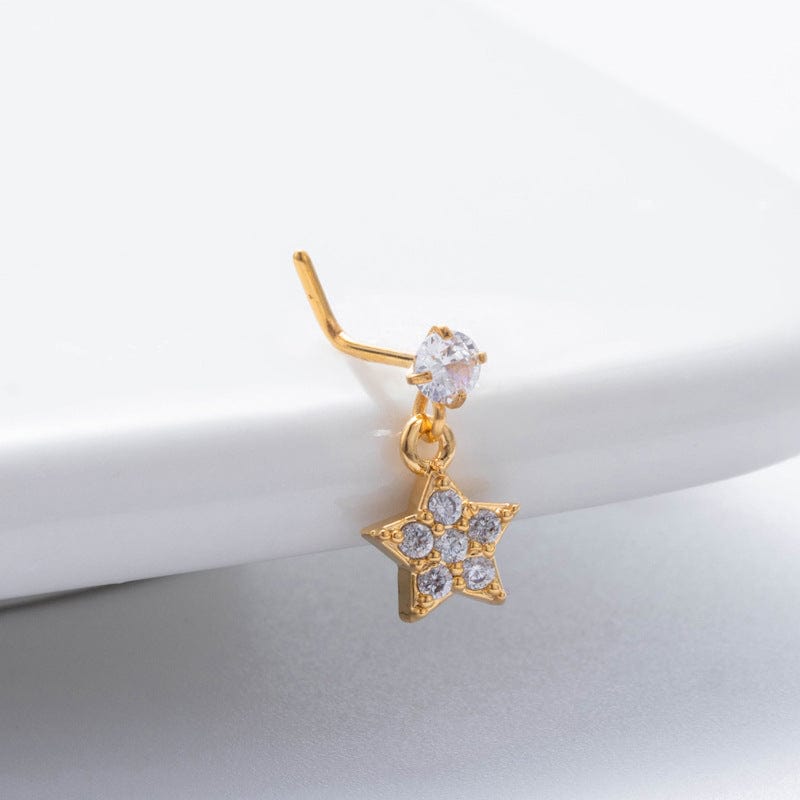 Trendy CZ Inlaid Snake Heart Butterfly Dangle Stainless Steel Nose Piercing Nose Stud - ArtGalleryZen