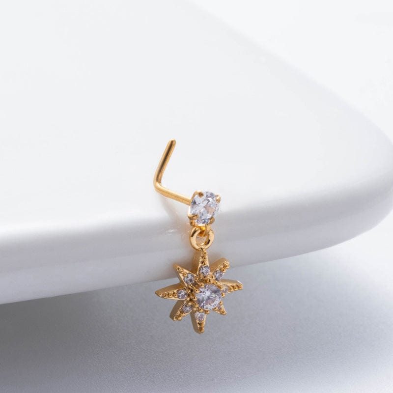 Trendy CZ Inlaid Snake Heart Butterfly Dangle Stainless Steel Nose Piercing Nose Stud - ArtGalleryZen