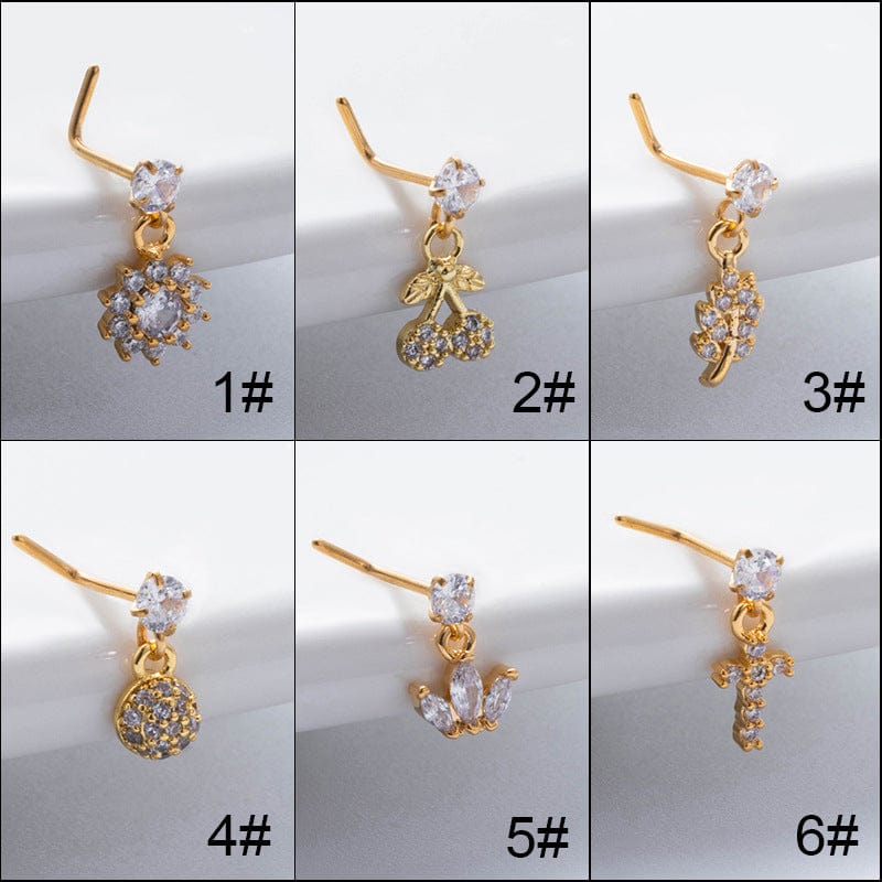 Trendy CZ Inlaid Stainless Steel Cherry Cross Sun Nose Piercing Nose Stud - ArtGalleryZen