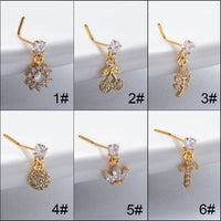 Thumbnail for Trendy CZ Inlaid Stainless Steel Cherry Cross Sun Nose Piercing Nose Stud - ArtGalleryZen