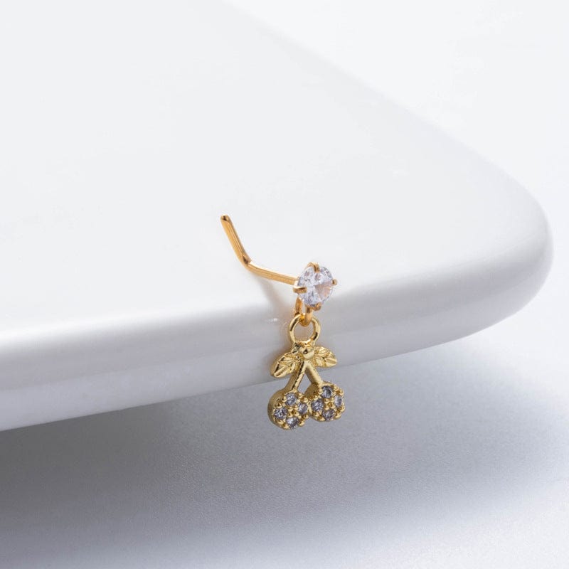 Trendy CZ Inlaid Stainless Steel Cherry Cross Sun Nose Piercing Nose Stud - ArtGalleryZen