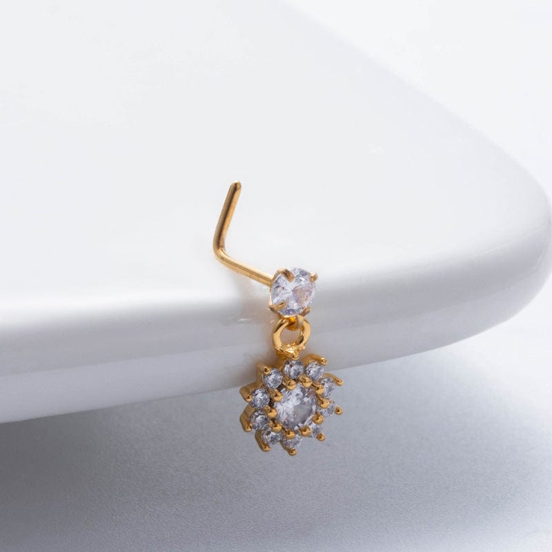 Trendy CZ Inlaid Stainless Steel Cherry Cross Sun Nose Piercing Nose Stud - ArtGalleryZen